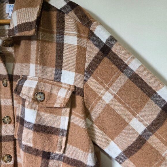 EUC TIME AND TRU PLAID BROWN MIX LONG SHACKET HEAVY SIZE M 8-10 - Picture 5 of 16